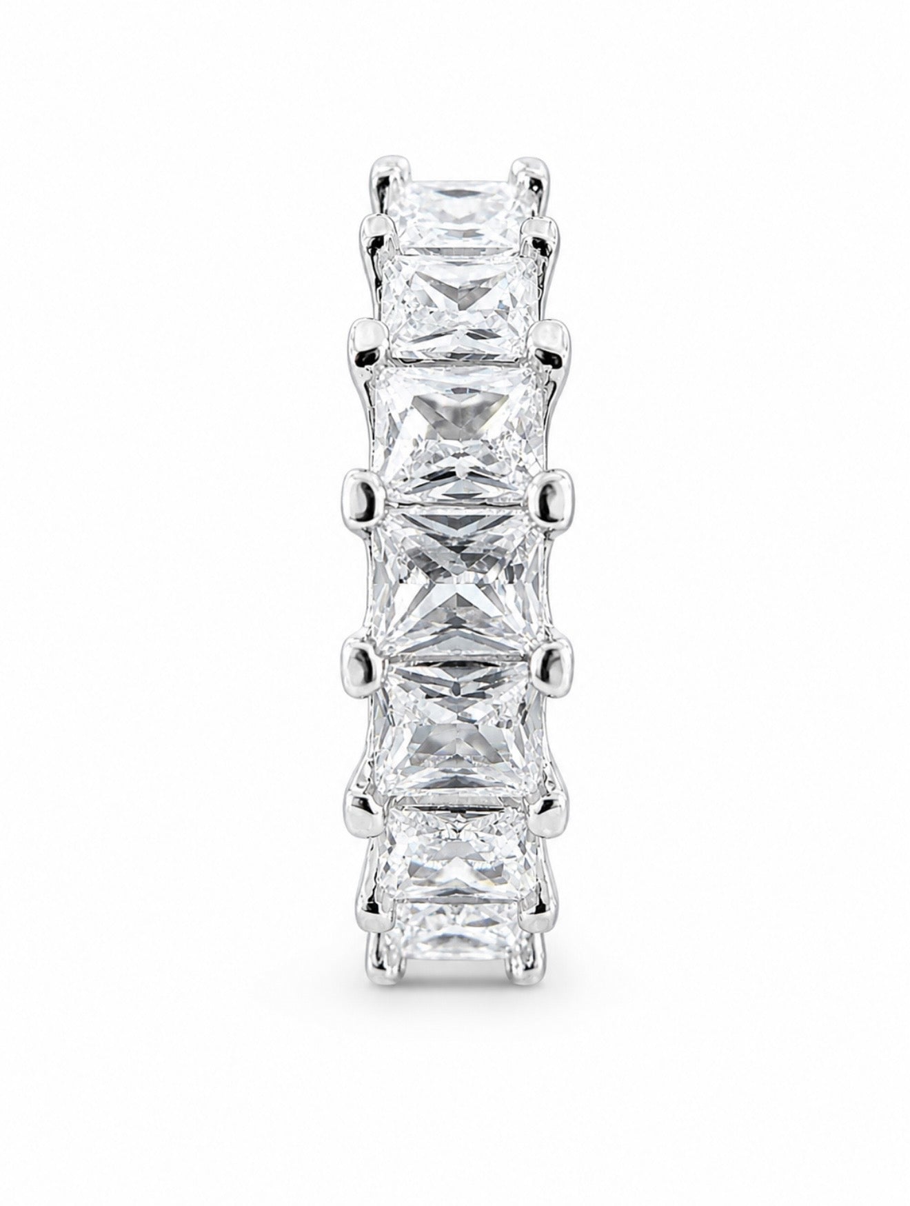 AURELIA BAGUETTE EMERALD ETERNITY RING – DVVS1/HCD MOISSANITE, 925 SILVER & 14K WHITE VERMEIL