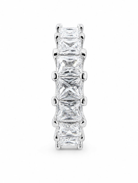 AURELIA BAGUETTE EMERALD ETERNITY RING – DVVS1/CB MOISSANITE, 925 SILVER & 14K WHITE VERMEIL