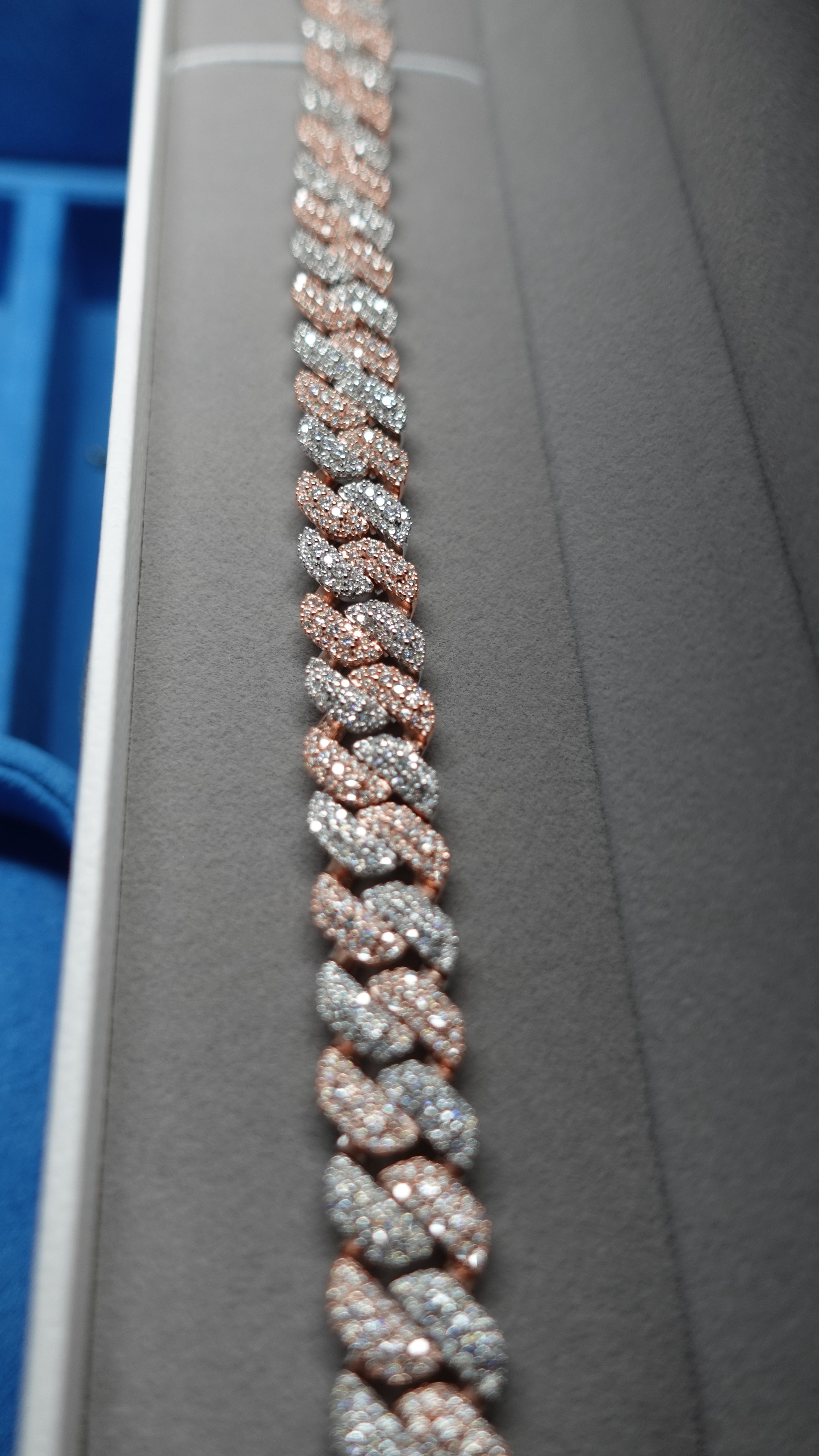 Gelati's Bespoke Mosaic Setting 14mm Two Tone FL-IF Diamond Cuban Bracelet In 925 Sterling Silver & 18k Vermeil Gold Inlay - 12 CTW