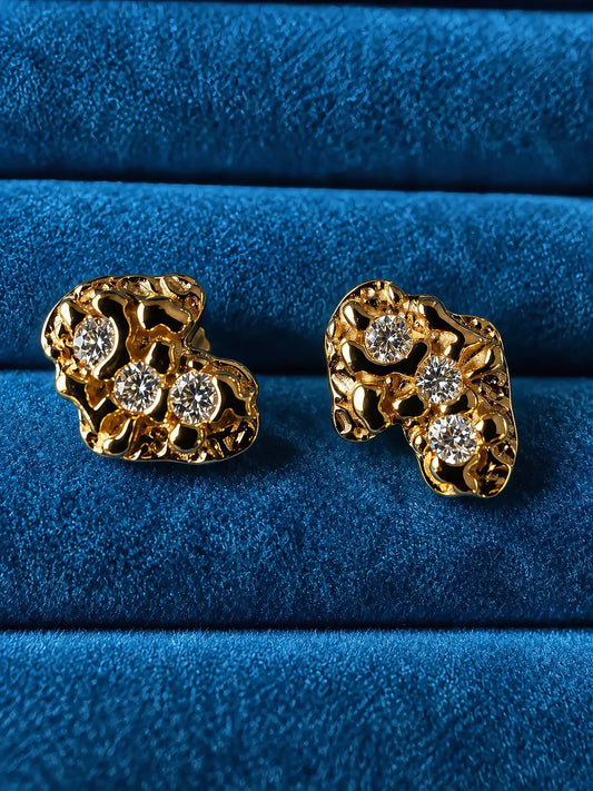 GELATI | VOLCANIC 18K VERMEIL GOLDEN NUGGET VVS1 D-COLOR  DIAMOND EARRINGS | 925 Silver
