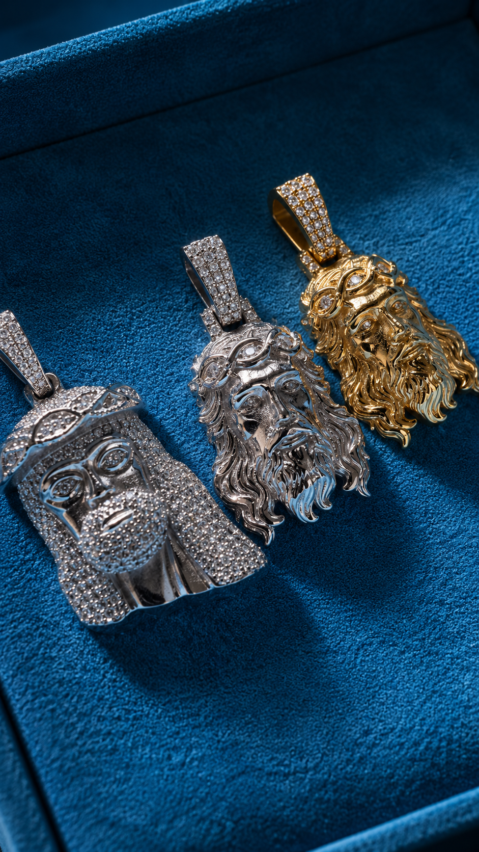 DIAMOND CROWN | PLAIN JESUS PIECE – FL–IF MOISSANITE,  925 SILVER |18K VERMEIL GOLD