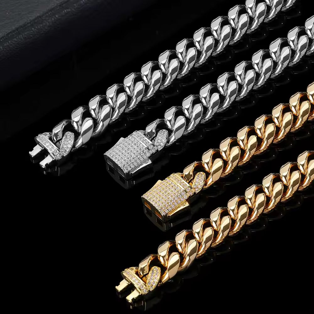 Gelati's  Diamond lock Ice Miami Curb Bracelet in Titanium Steel & 18 K Vermeil Gold Inserts