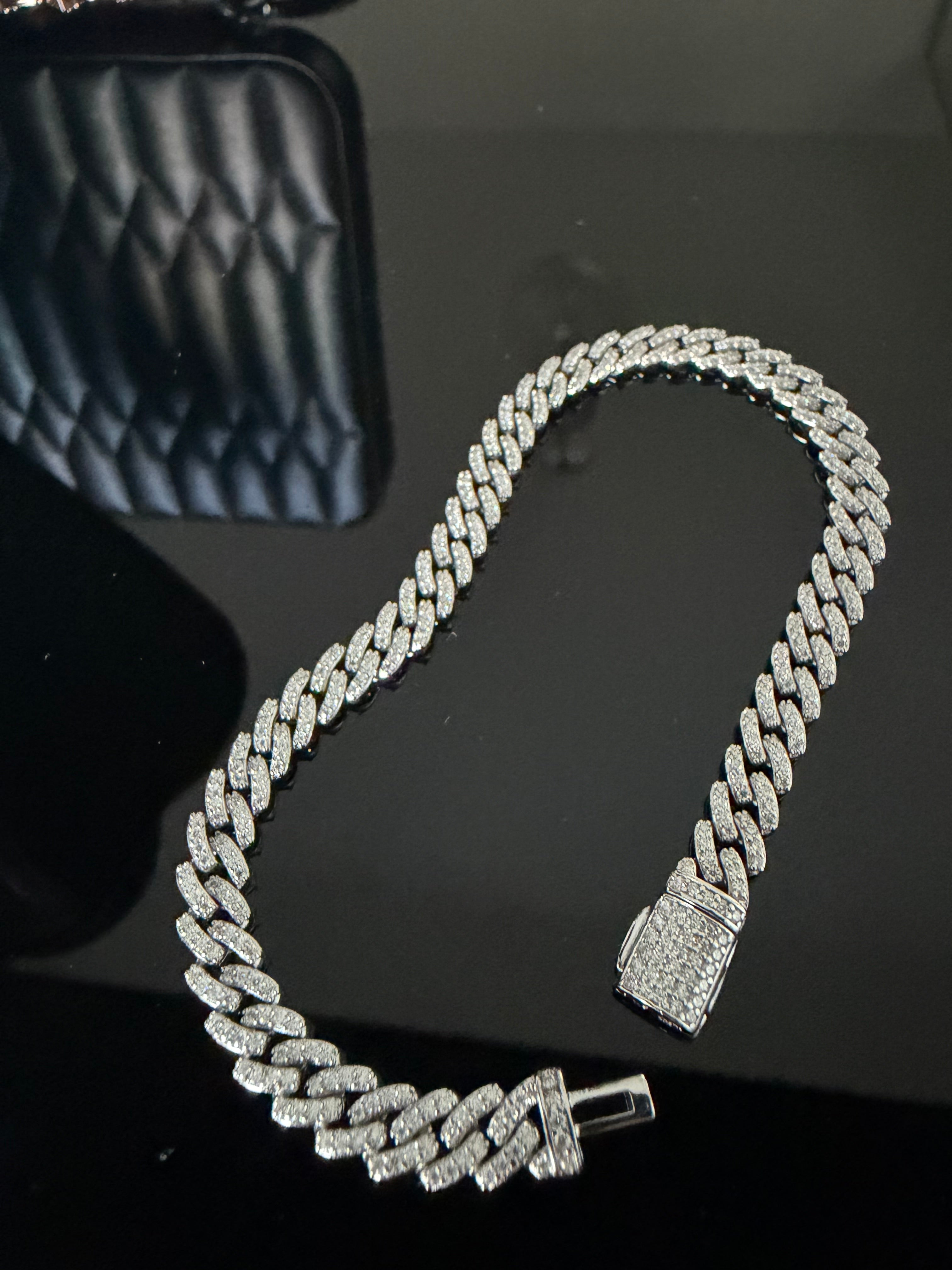 Gelati's Bespoke 7MM Miami Link One Row Prongue FL-IF - Flawless D-Color Lab Moissanite Cuban Bracelet in Solid 925 Sterling Silver & 18k Vermeil Gold Inserts