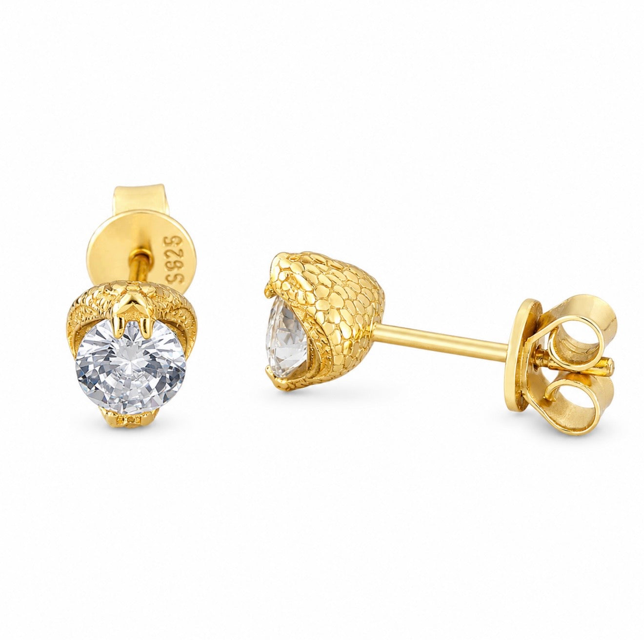 GELATI’S VVS1 MOISSANITE DIAMOND SNAKE STUD EARRINGS IN 925 STERLING SILVER & 18K VERMEIL GOLD