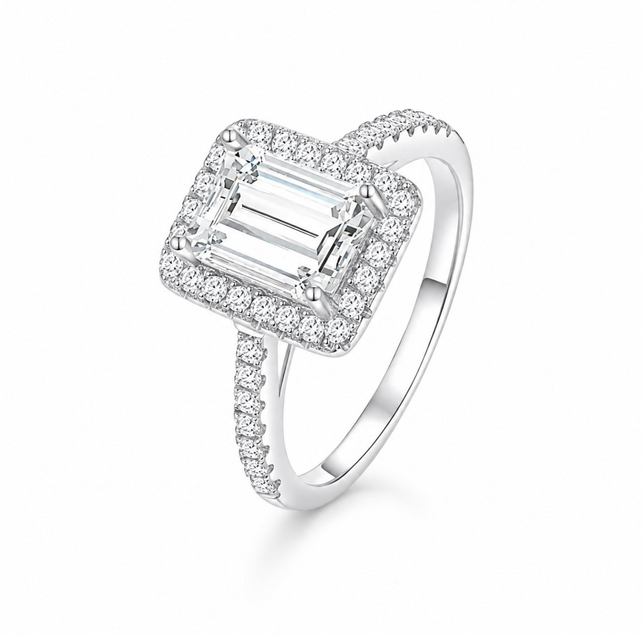 GELATI’S BAGUETTE FL-IF FLAWLESS 2CTW HALO DIAMOND RING IN 925 STERLING SILVER & 18K VERMEIL GOLD INSERTS