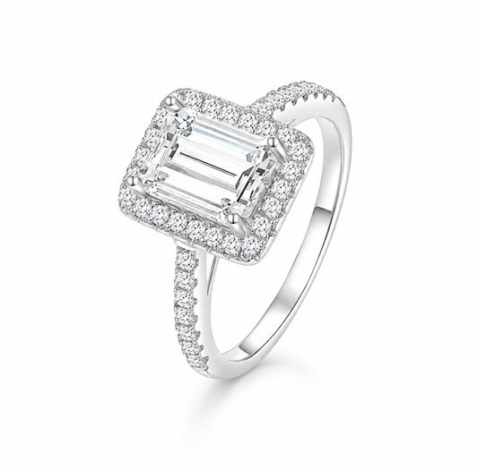 GELATI’S BAGUETTE FL-IF FLAWLESS 2CTW HALO DIAMOND RING IN 925 STERLING SILVER & 18K VERMEIL GOLD INSERTS