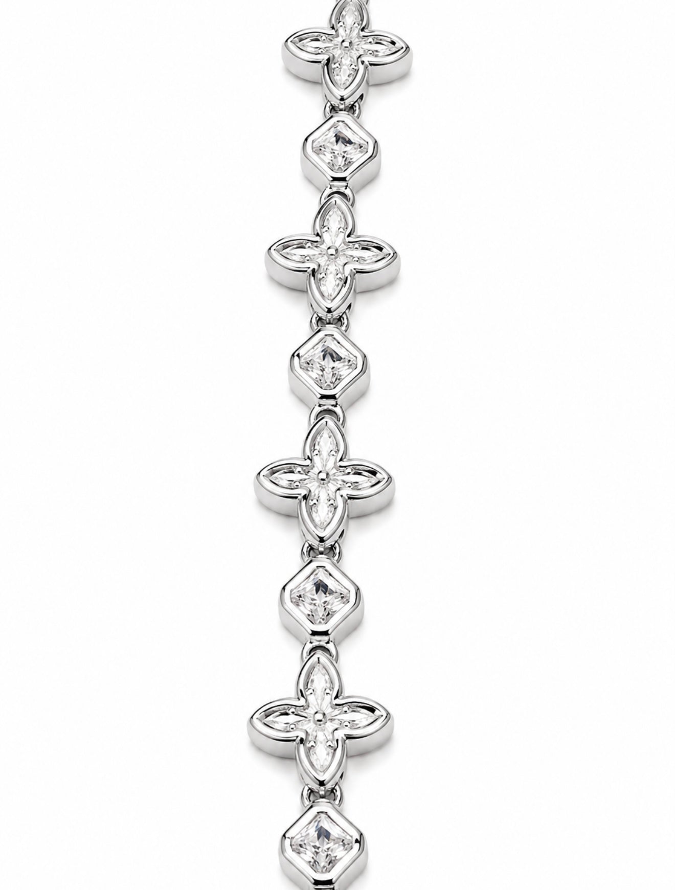 GELATI’S FL-IF BAGUETTE BESPOKE CLOVER LAB MOISSANITE DIAMOND CUSTOM LOCK BRACELET IN SOLID 925 STERLING SILVER & 18K VERMEIL GOLD