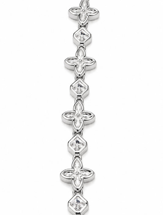 GELATI’S FL-IF BAGUETTE BESPOKE CLOVER LAB MOISSANITE DIAMOND CUSTOM LOCK BRACELET IN SOLID 925 STERLING SILVER & 18K VERMEIL GOLD