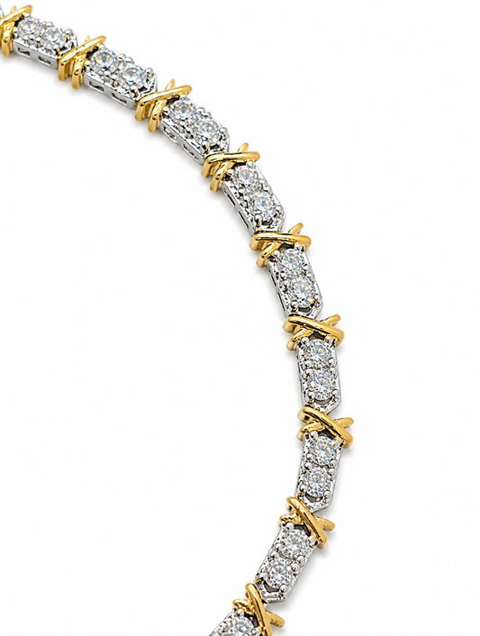 GELATI’S GOLDEN BARBED WIRE 3MM TENNIS CROSS BRACELET – 18K VERMEIL GOLD PLATED