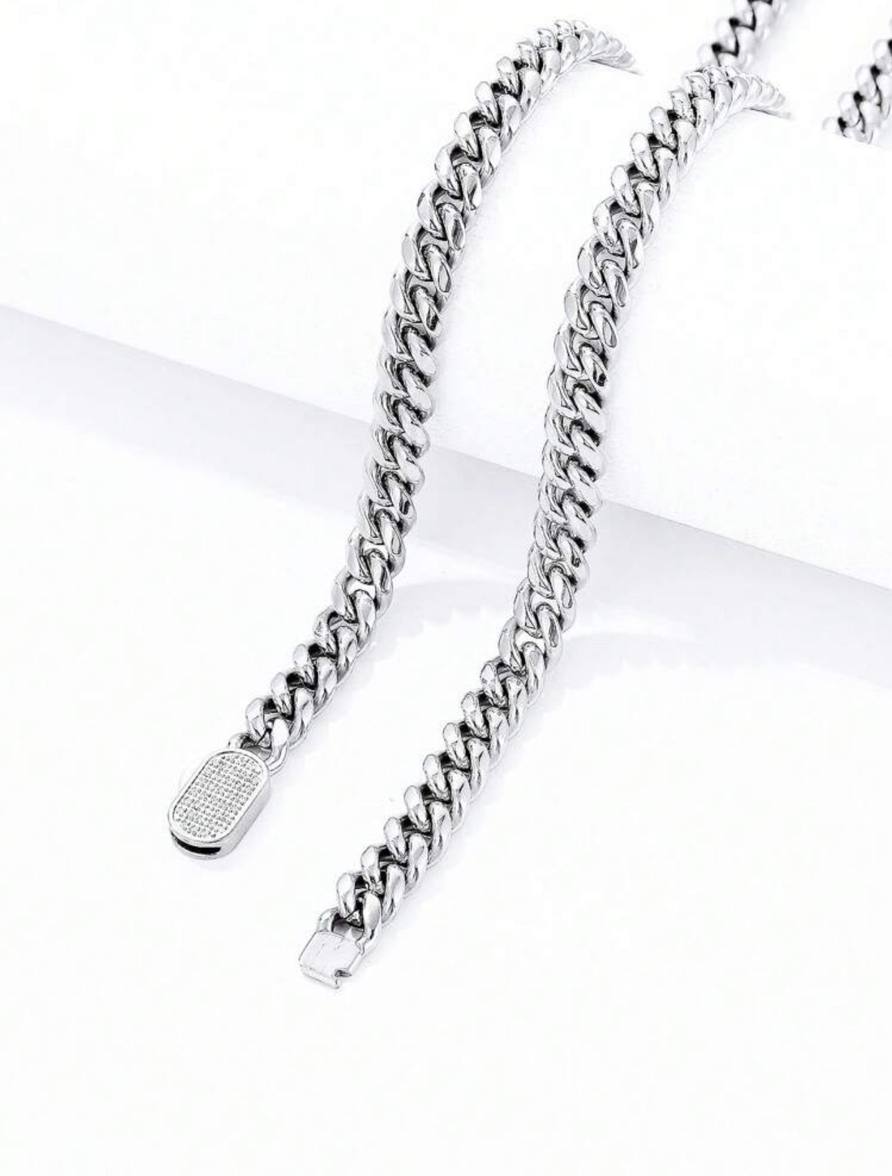 Gelati's Bespoke 10MM Diamond Lock Titanium & Sterling Silver Miami Cuban Chain