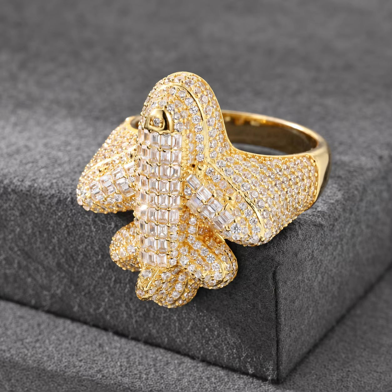 GELATI G6 PRIVATE JET DIAMOND RING | FL-IF FLAWLESS LAB MOISSANITE | BAGUETTE SETTING | 925 STERLING SILVER & 18K VERMEIL GOLD