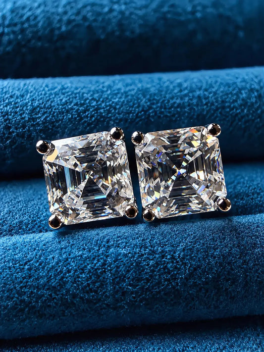 GELATI ASSCHER CUT EARRINGS | 2CT FL-IF LAB MOISSANITE DIAMONDS | 925 SOLID STERLING SILVER | 18K VERMEIL GOLD