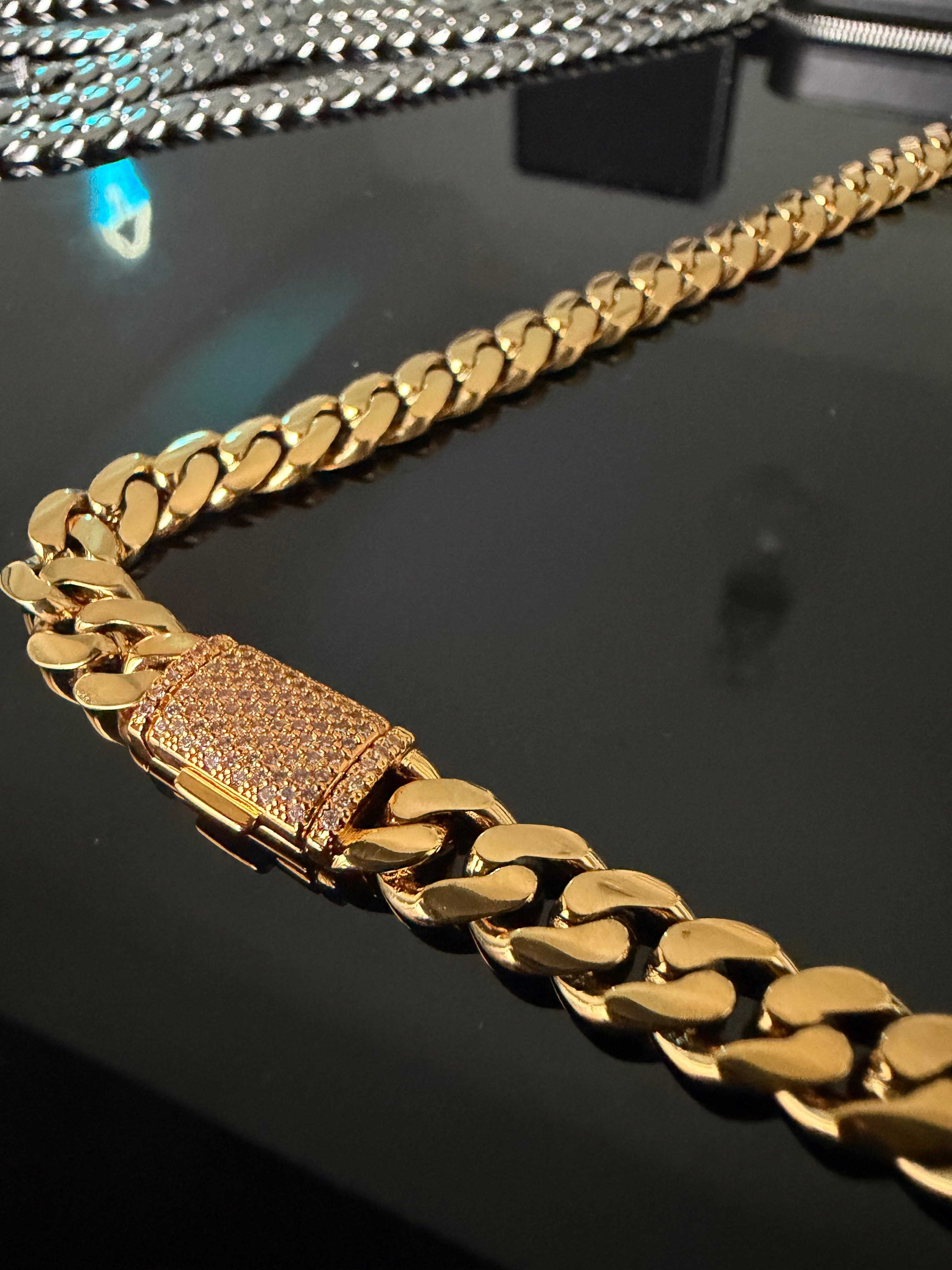 Titanium Diamond Lock Miami Cuban Necklace – DVVS1 Moissanite & 18K Vermeil