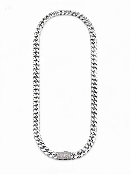 Titanium Diamond Lock Miami Cuban Necklace – DVVS1 Moissanite & 18K Vermeil