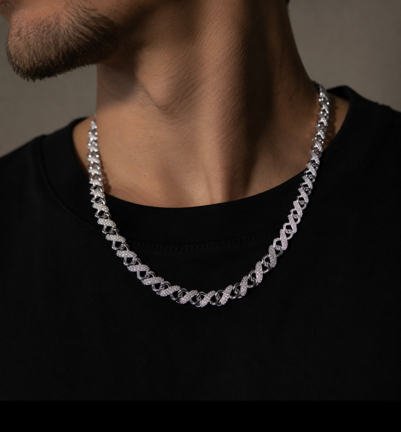 GELATI’S BESPOKE TWO TONE 14MM INFINITY LINK VVS1 DIAMOND CUBAN NECKLACE IN 925 STERLING SILVER & 18K VERMEIL GOLD