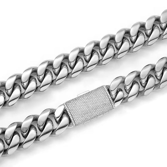 Titanium Diamond Lock Miami Cuban Necklace – DVVS1 Moissanite & 18K Vermeil