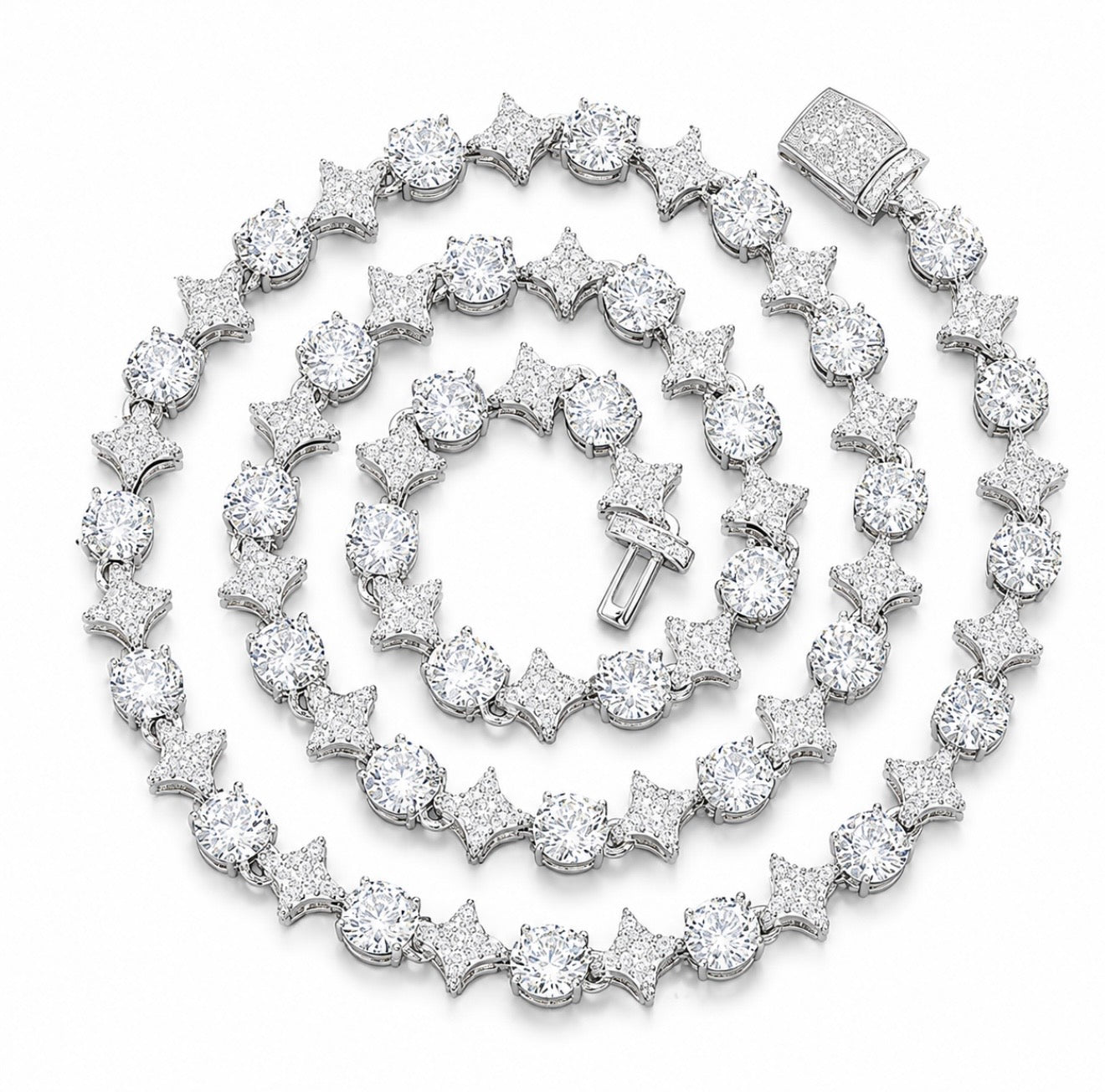 STARCHAIN TENNIS NECKLACE – FL–IF/HCD MOISSANITE, 925 SILVER & TITANIUM – 14K VERMEIL