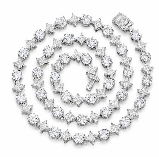 STARCHAIN TENNIS NECKLACE – FL–IF/CB MOISSANITE, 925 SILVER & TITANIUM – 14K VERMEIL