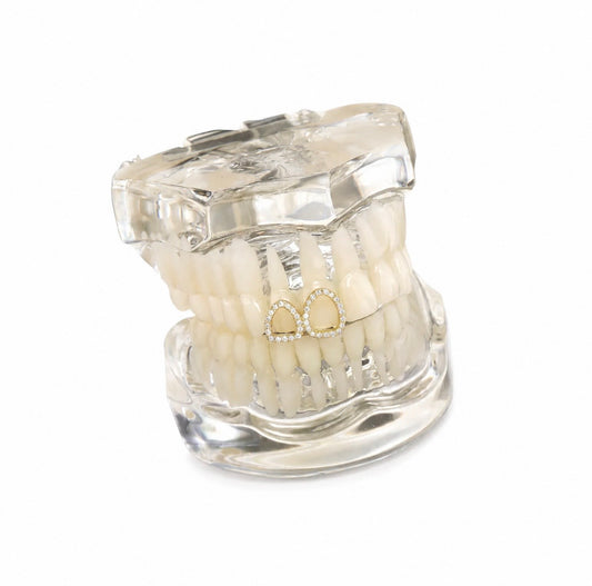 GELATI GRILLZ HOLLOW DIAMOND DUAL TOOTHCAP IN SOLID TITANIUM & 18K VERMEIL GOLD