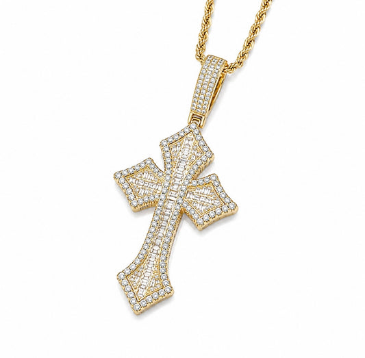 GELATI’S CRUSADE MICRO PAVE DIAMOND CROSS PENDANT IN SOLID TITANIUM & 18K VERMEIL GOLD ACCENTS