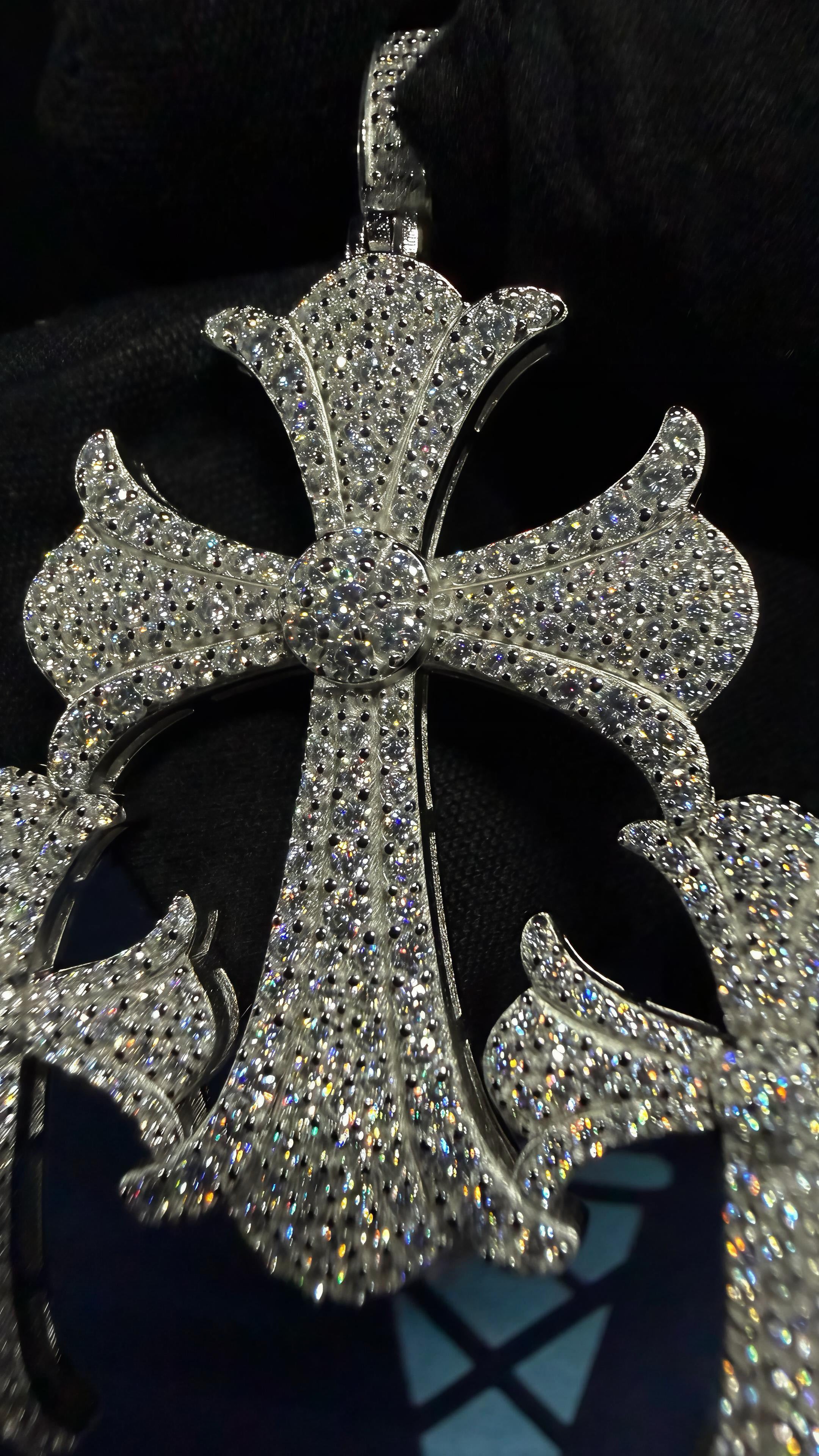 GELATI CHROME TRIPLE CROSS DIAMOND PENDANT | FL-IF LAB MOISSANITE | 925 STERLING SILVER | 18K VERMEIL GOLD