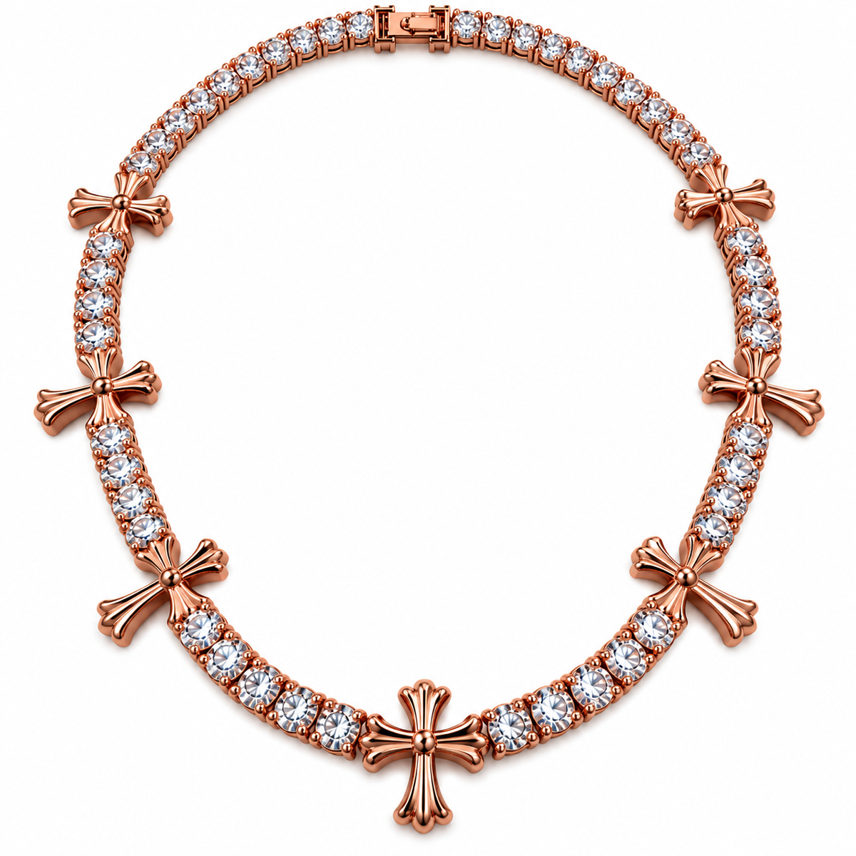 GELATI CHROME CROSS DIAMOND TENNIS NECKLACE |FL-IF FLAWLESS Lab Moissanite|925 STERLING SILVER | 18K VERMEIL GOLD