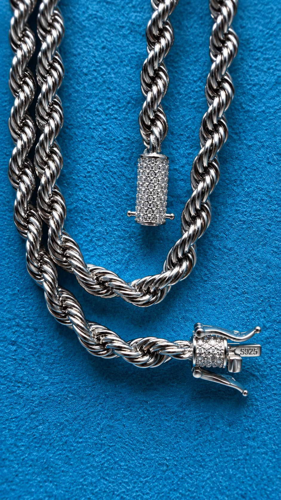 GELATI VVS1- D-VVS1 LAB MOISSANITE DIAMOND LOCK ROPE CHAIN NECKLACE |925 Silver|Titanium & 18K Vermeil GOLD
