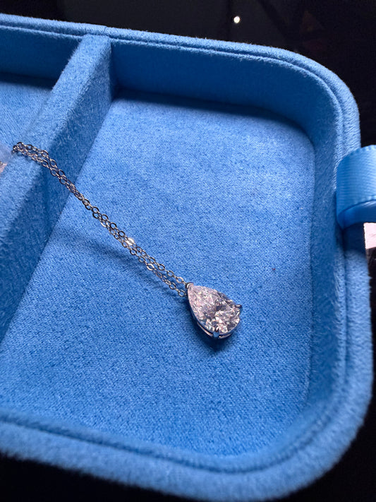 Gelati's 3CTW FL-IF Flawless Lab Moissanite Pear Cut Necklace in 925 Sterling Silver & 18k Vermeil White Gold
