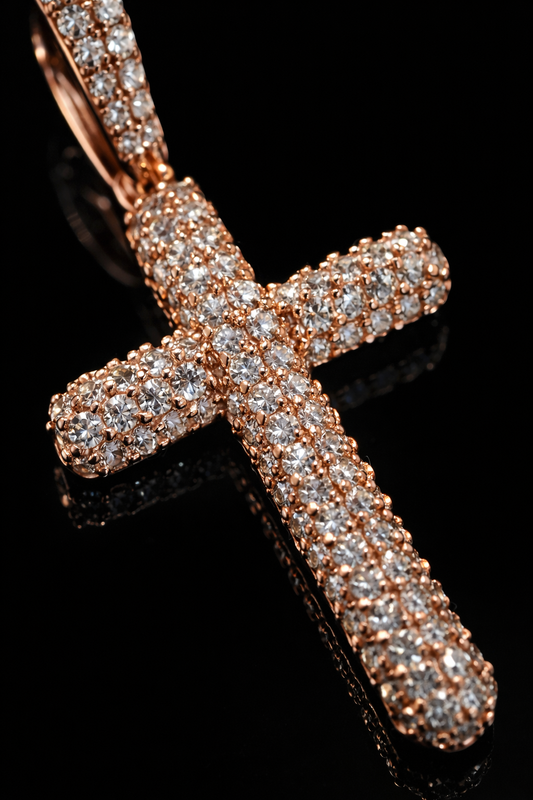 Gelati's Bussdown VVS1 Moissanite Spiked Prongue Cross Pendant in 925 Silver & Chain Included