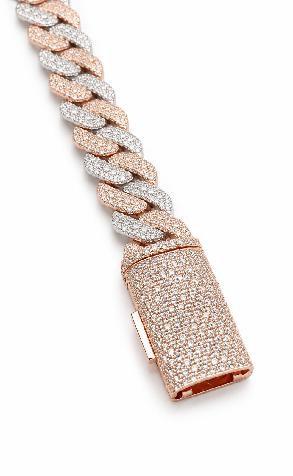 GELATI Miami Link Mosaic |Tri Row Diamond Necklace – 3EX FL-IF Moissanite, 925 Silver & 18K Vermeil