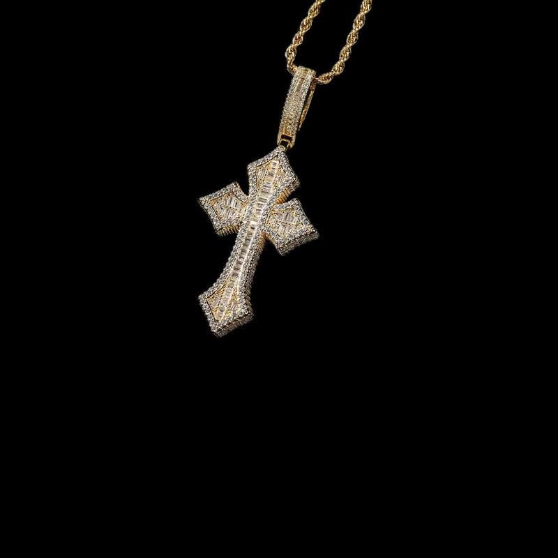 Gelati's Crusade Micro Pave Diamond Cross Pendant in Solid Titanium & 18k Vermeil Gold Accents