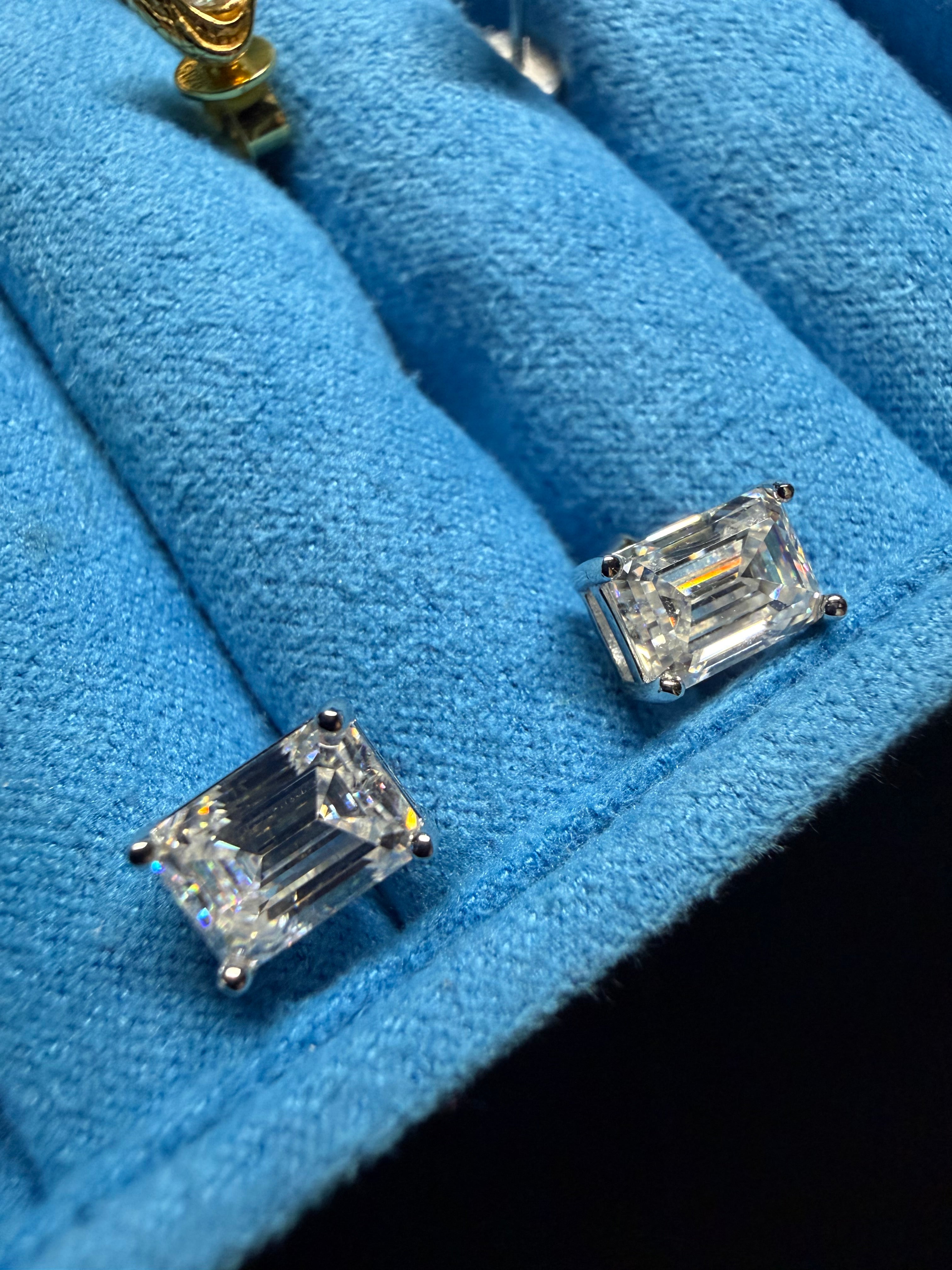 Gelati's 2CTW FL-IF Lab Moissanite 3EX Emerald Cut Baguette Earrings in 925 Sterling Silver & 18K Vermeil Gold