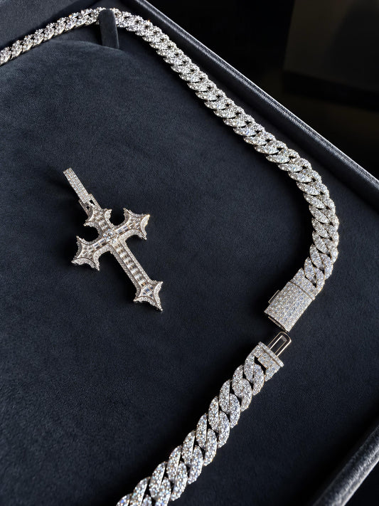 GELATI GALAXY SETTING DIAMOND MOON LINK CUBAN CHAIN | FL-IF Lab Moissanite D-Color | Solid 925 Sterling Silver & 18K Vermeil|