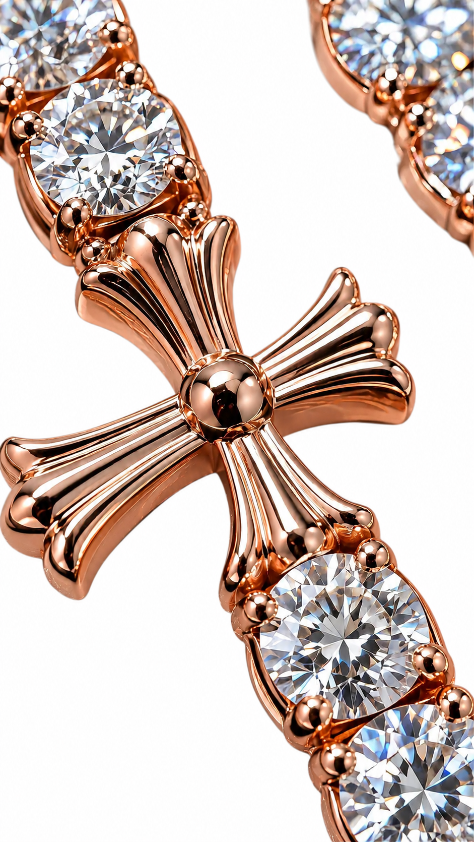 GELATI CHROME CROSS DIAMOND TENNIS NECKLACE |FL-IF FLAWLESS Lab Moissanite|925 STERLING SILVER | 18K VERMEIL GOLD