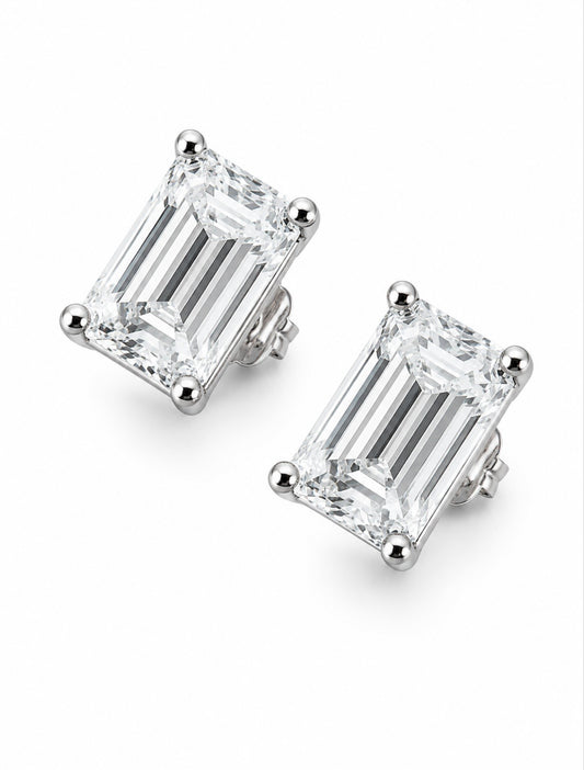 2 CTW EMERALD BAGUETTE EARRINGS – FL-IF 3EX MOISSANITE, 925 SILVER & 18K VERMEIL