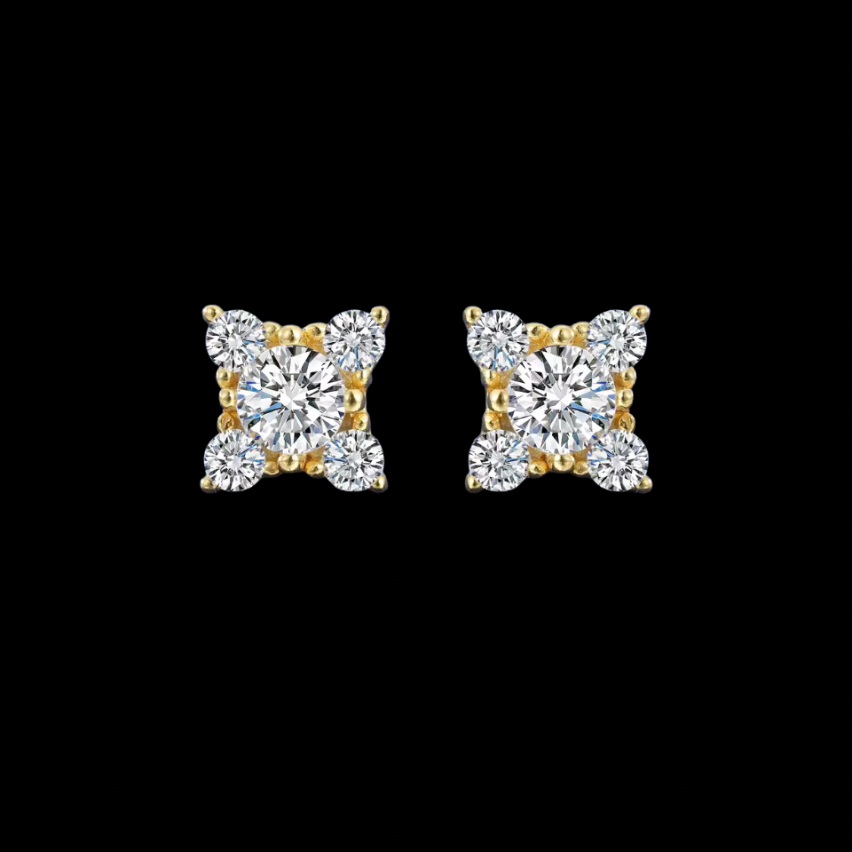 Gelati's VVS1 Starlight Diamond Earrings in solid 925 Sterling Silver & 18k Vermeil Gold Inlay