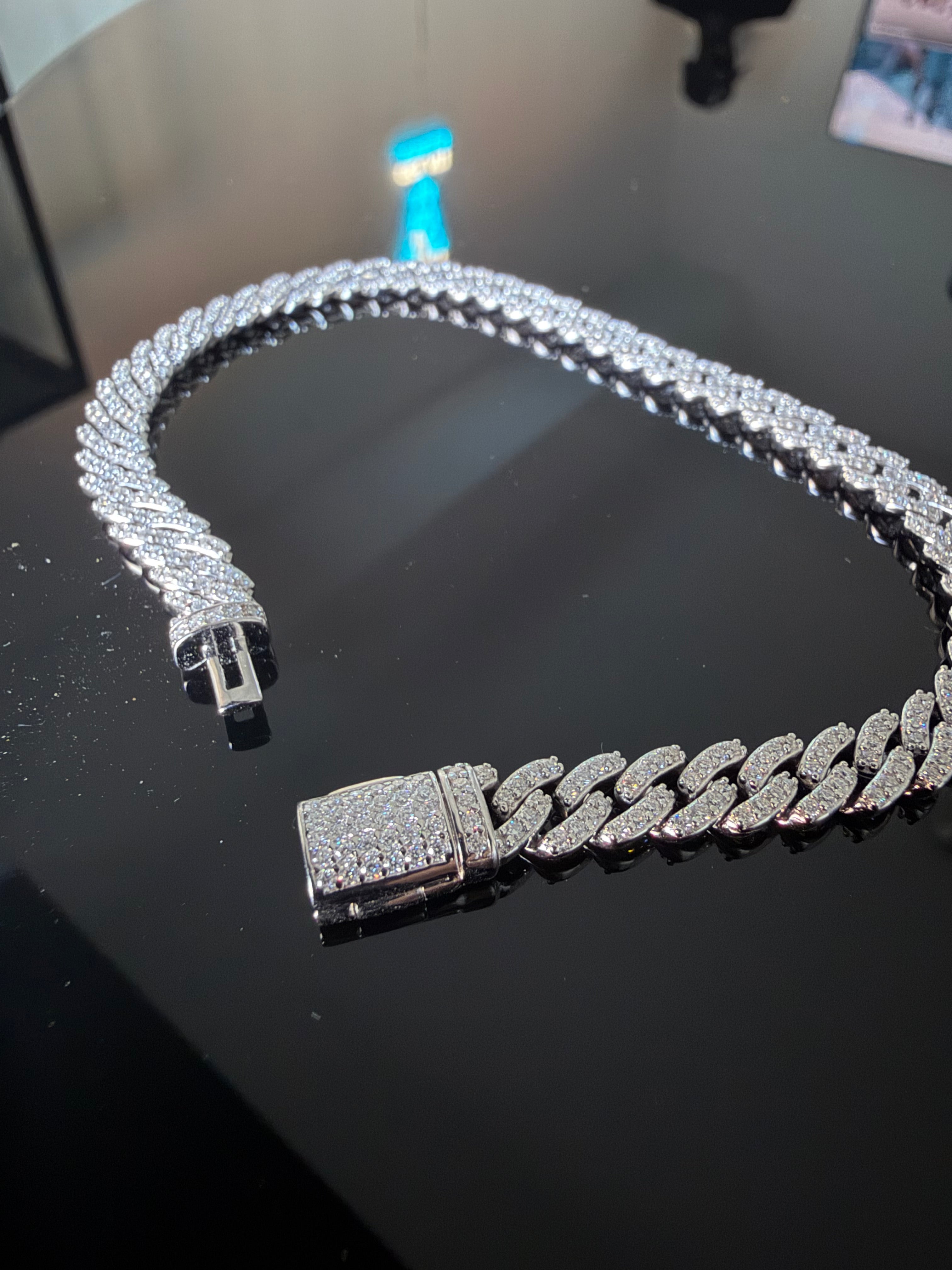 Gelati's Bespoke 7MM Miami Link One Row Prongue FL-IF - Flawless D-Color Lab Moissanite Cuban Bracelet in Solid 925 Sterling Silver & 18k Vermeil Gold Inserts