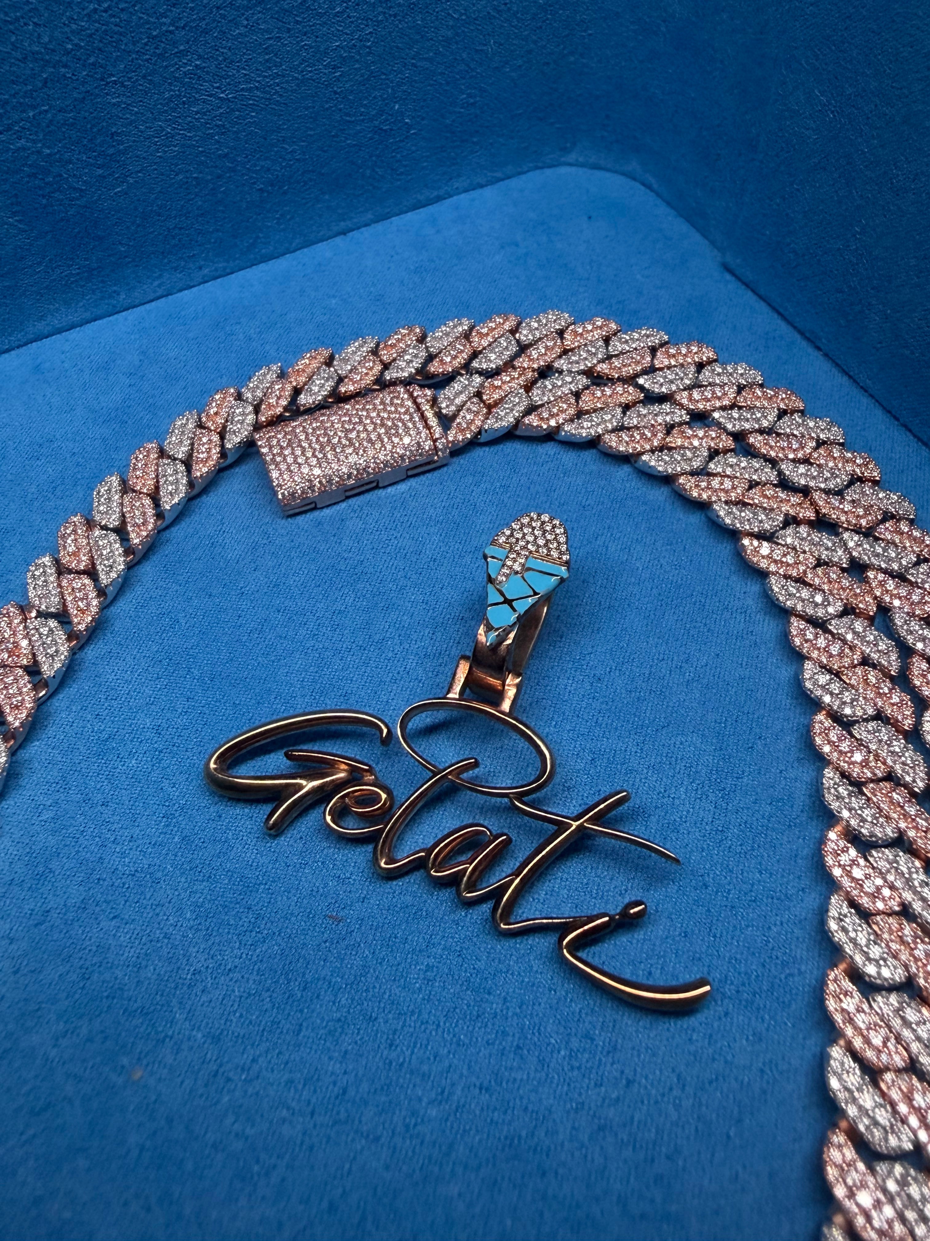 GELATI Miami Link Mosaic |Tri Row Diamond Necklace – 3EX FL-IF Moissanite, 925 Silver & 18K Vermeil