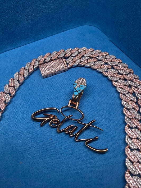 GELATI Miami Link Mosaic |Tri Row Diamond Necklace – 3EX FL-IF Moissanite, 925 Silver & 18K Vermeil