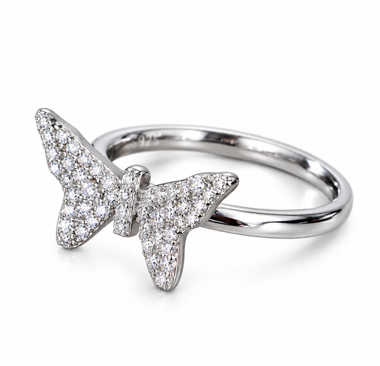 BUTTERFLY RIBBON DIAMOND RING | FL-IF LAB MOISSANITE | 925 SOLID STERLING SILVER | 18k White Vermeil Gold