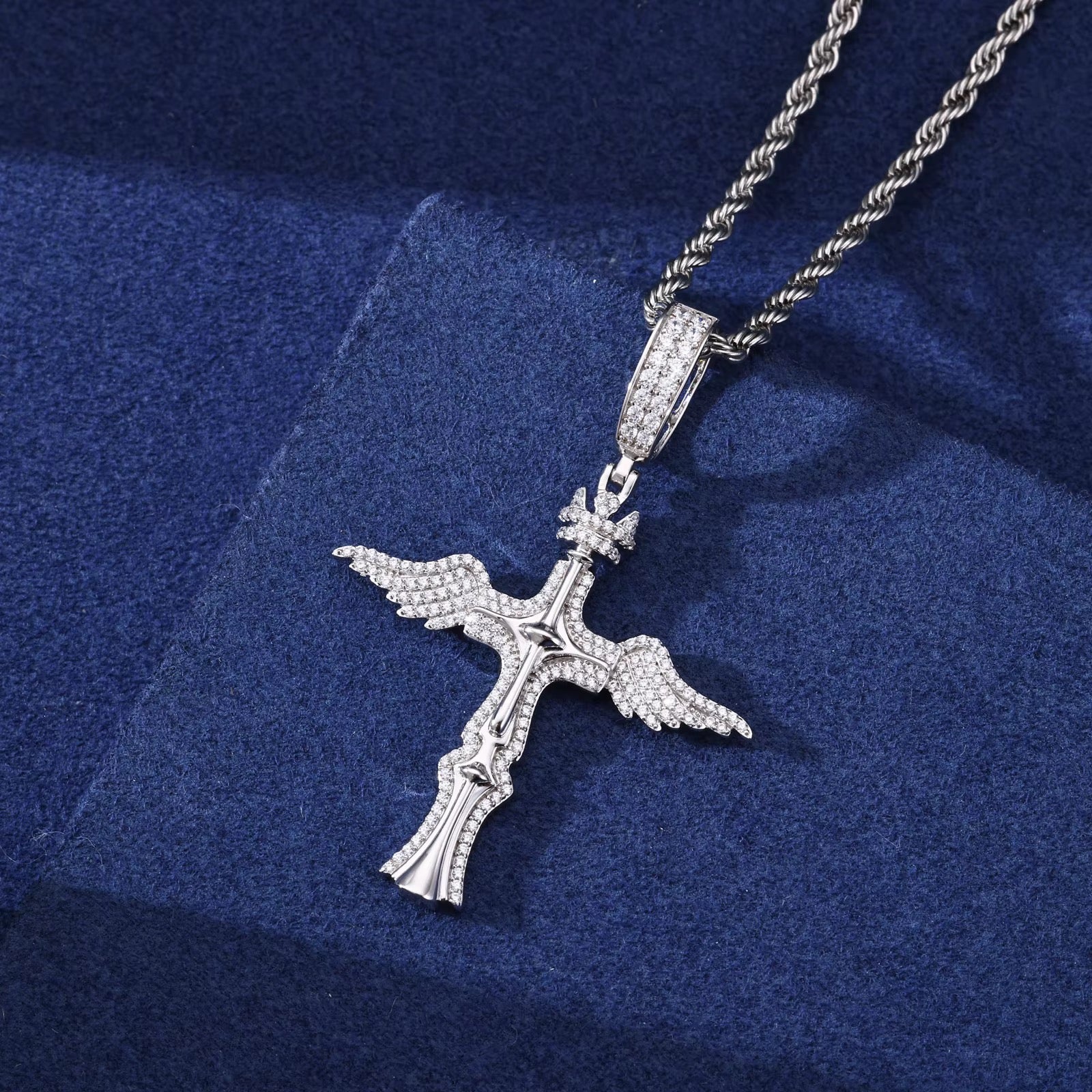 GELATI RESURRECTION DIAMOND CROSS PENDANT | FL-IF LAB MOISSANITE | 925 STERLING SILVER | 18K VERMEIL GOLD | Rope Chain Included