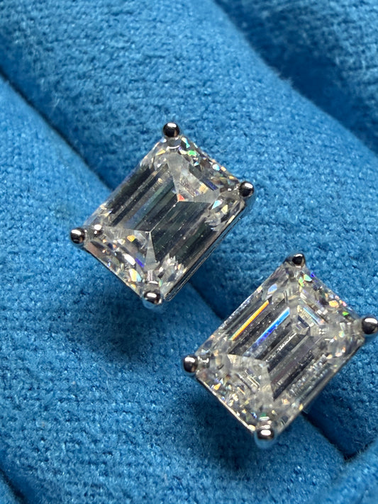 Gelati's 2CTW FL-IF Lab Moissanite 3EX Emerald Cut Baguette Earrings in 925 Sterling Silver & 18K Vermeil Gold