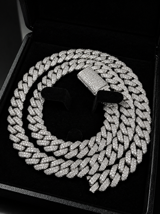 Bipolar Miami Link Cuban Necklace – 3EX FL-IF D-Color Moissanite, 925 Silver & 18K Vermeil (14MM)