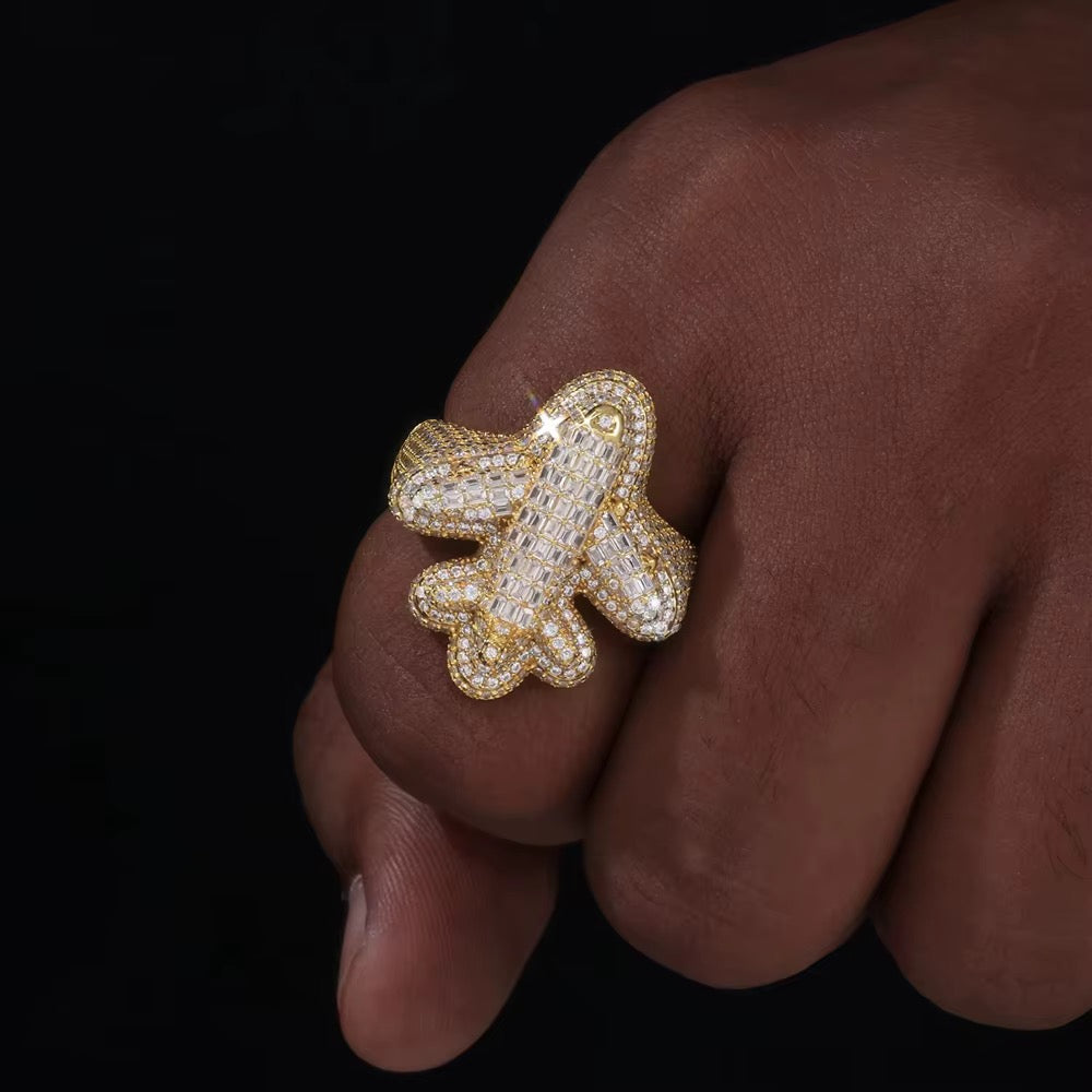 GELATI G6 PRIVATE JET DIAMOND RING | FL-IF FLAWLESS LAB MOISSANITE | BAGUETTE SETTING | 925 STERLING SILVER & 18K VERMEIL GOLD