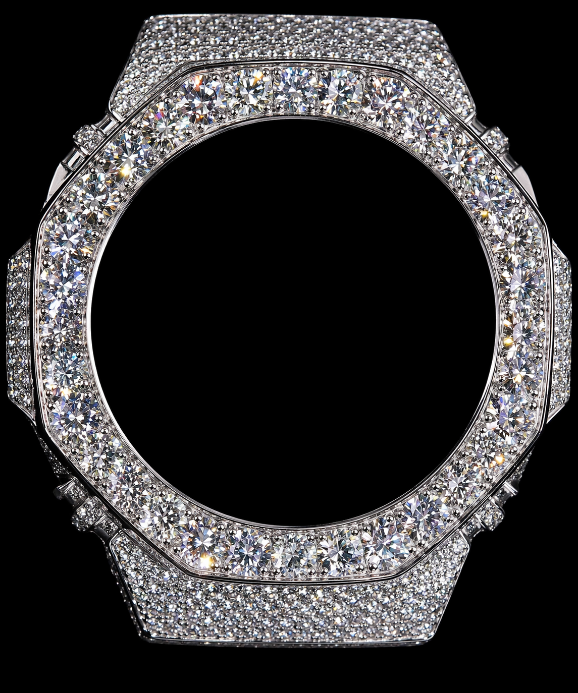 Gelati's Custom G-Shock GA2100 FL-IF Lab Moissanite Diamond Case In Solid 925 Sterling Silver & 14K Vermeil White Gold