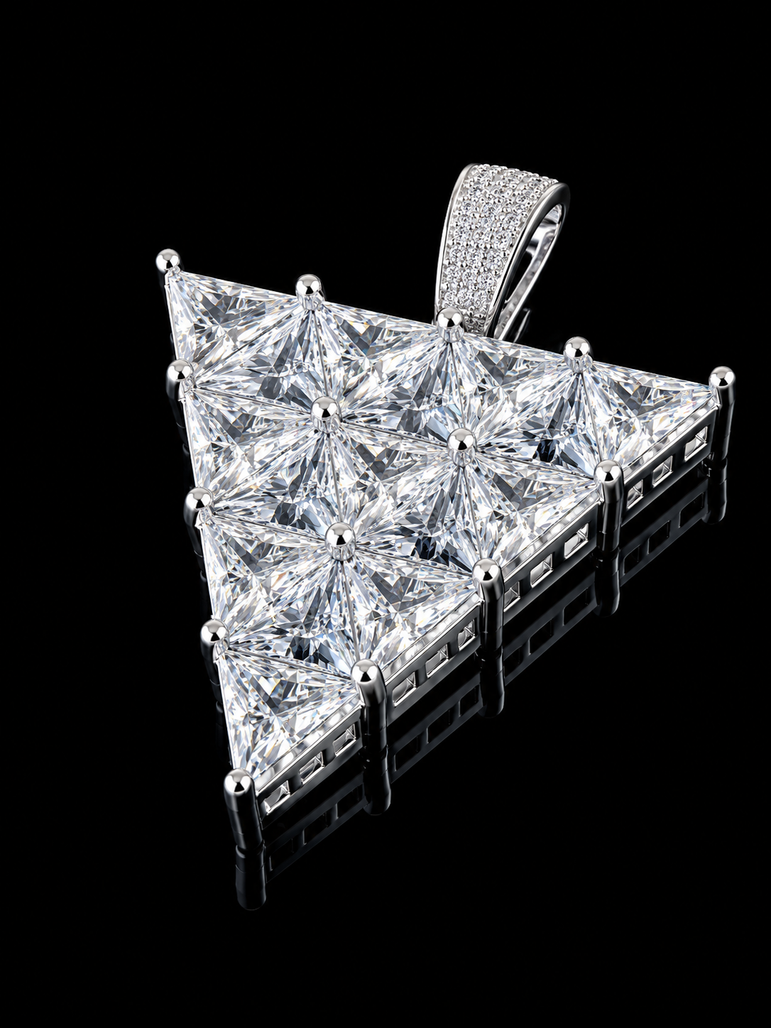 "Trinity" Radiant Cut Invisible Setting Carbon Diamond Pendant – Titanium & 18K Vermeil | Chain Included