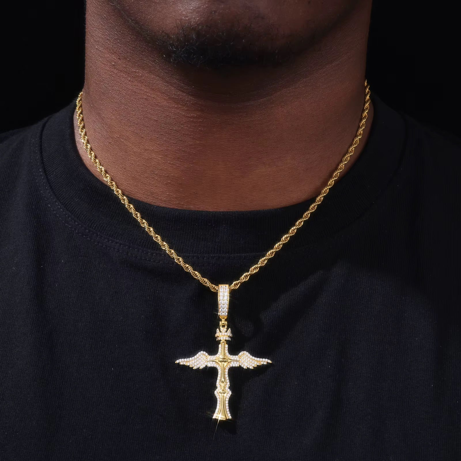 GELATI RESURRECTION DIAMOND CROSS PENDANT | FL-IF LAB MOISSANITE | 925 STERLING SILVER | 18K VERMEIL GOLD | Rope Chain Included