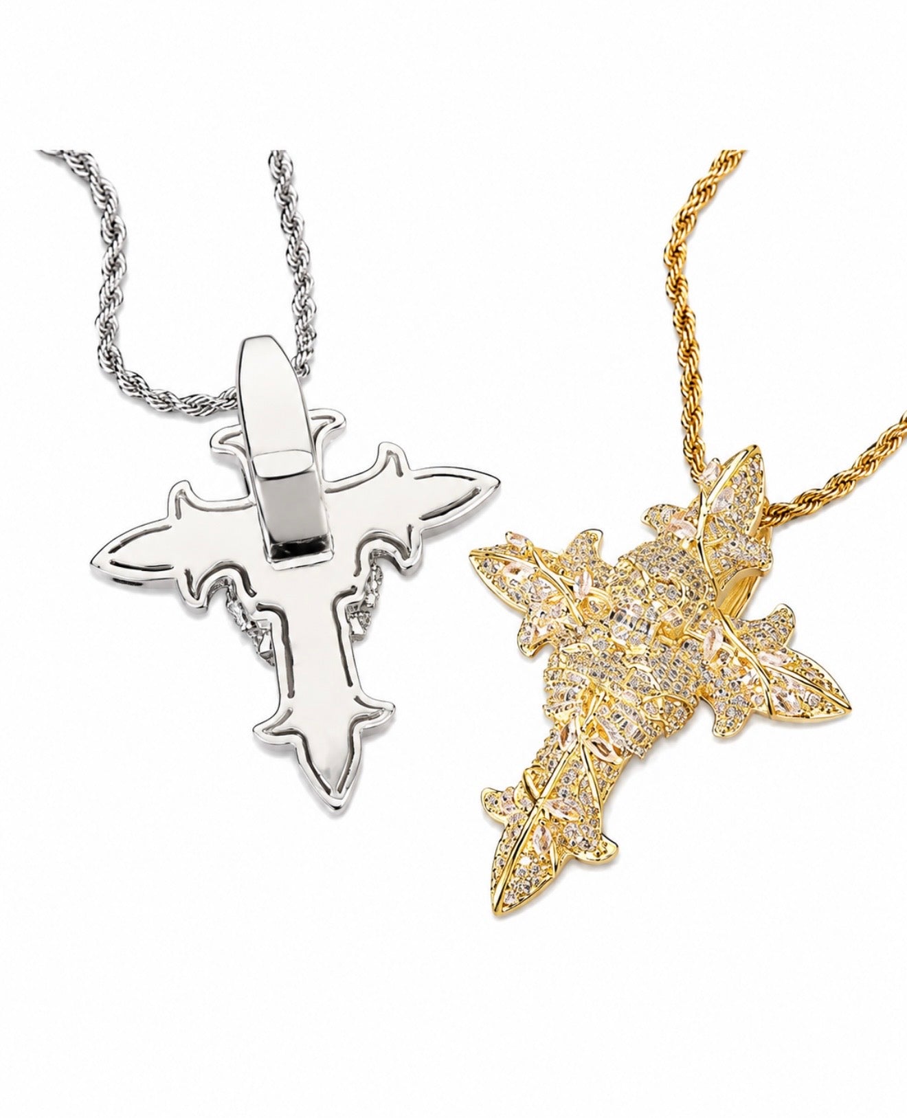 GELATI’S SKULL INFAMOUS DIAMOND CROSS IN STEEL & 18K VERMEIL INSERTS & MICRO PAVE HCD Diamonds