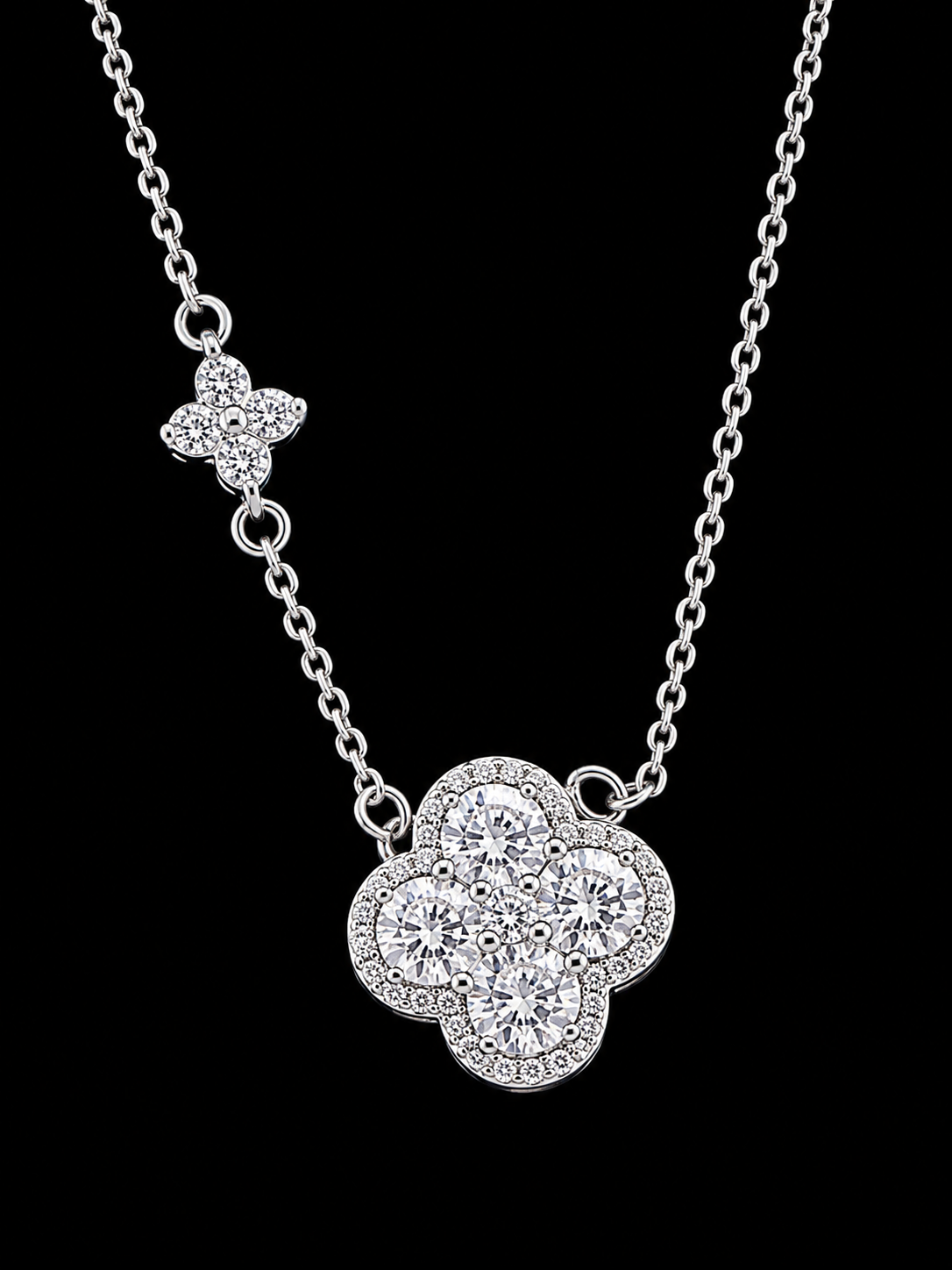 Gelati’s Clover Pear Cut Hybrid™ Necklace — Carbon Diamonds | 925 Silver + 18K Vermeil