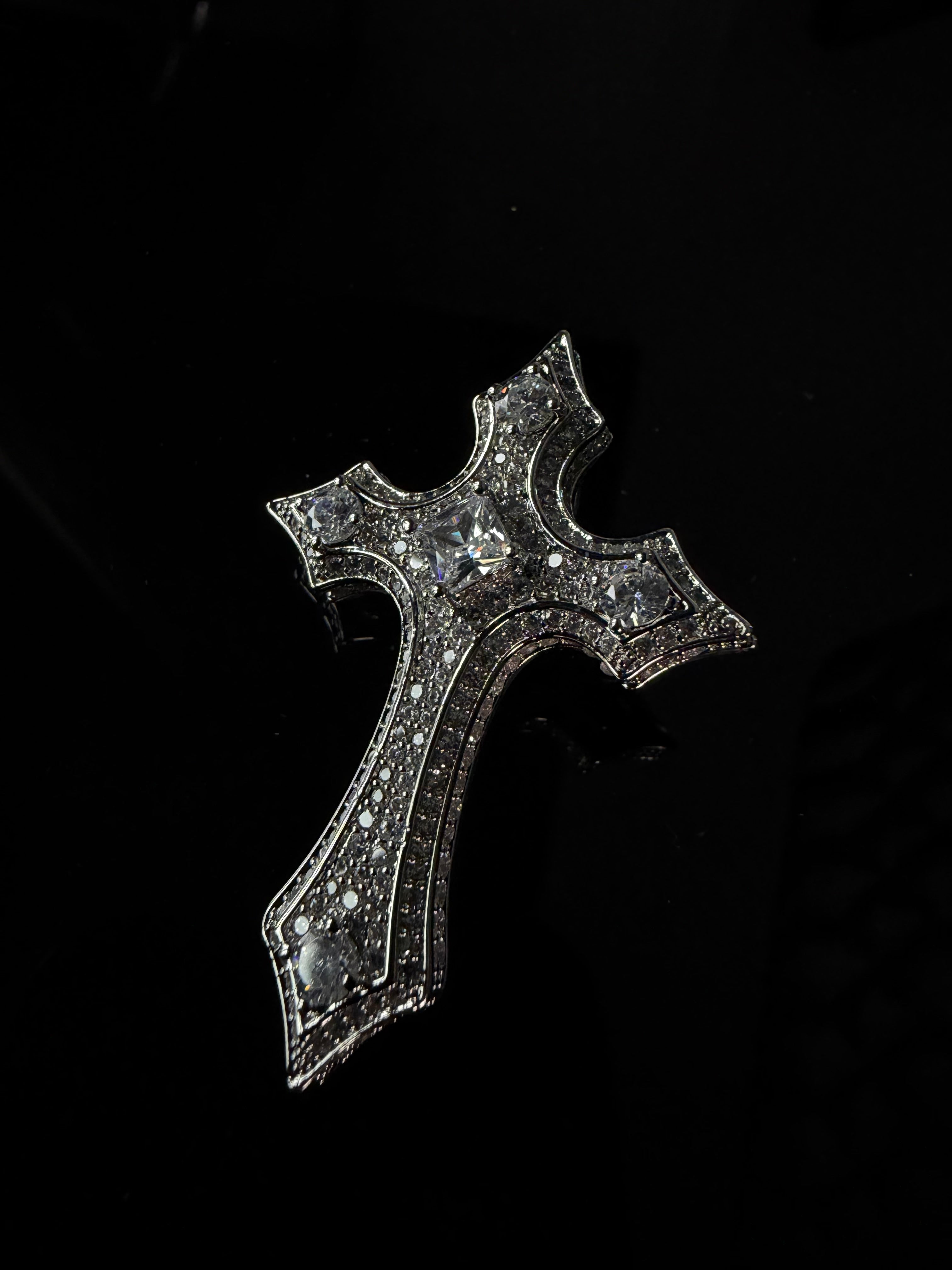 Inferno Crucifix Pendant – Carbon Diamonds, Titanium & 14K Vermeil